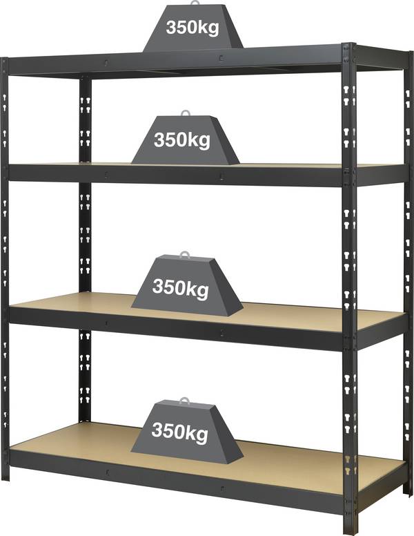 TOOLCRAFT KIT77 Vidspänd hylla - grundmodul 350 kg (B x H x D) 1.6 x 1.8 x 60 m Metall, MDF  Antracit / svart