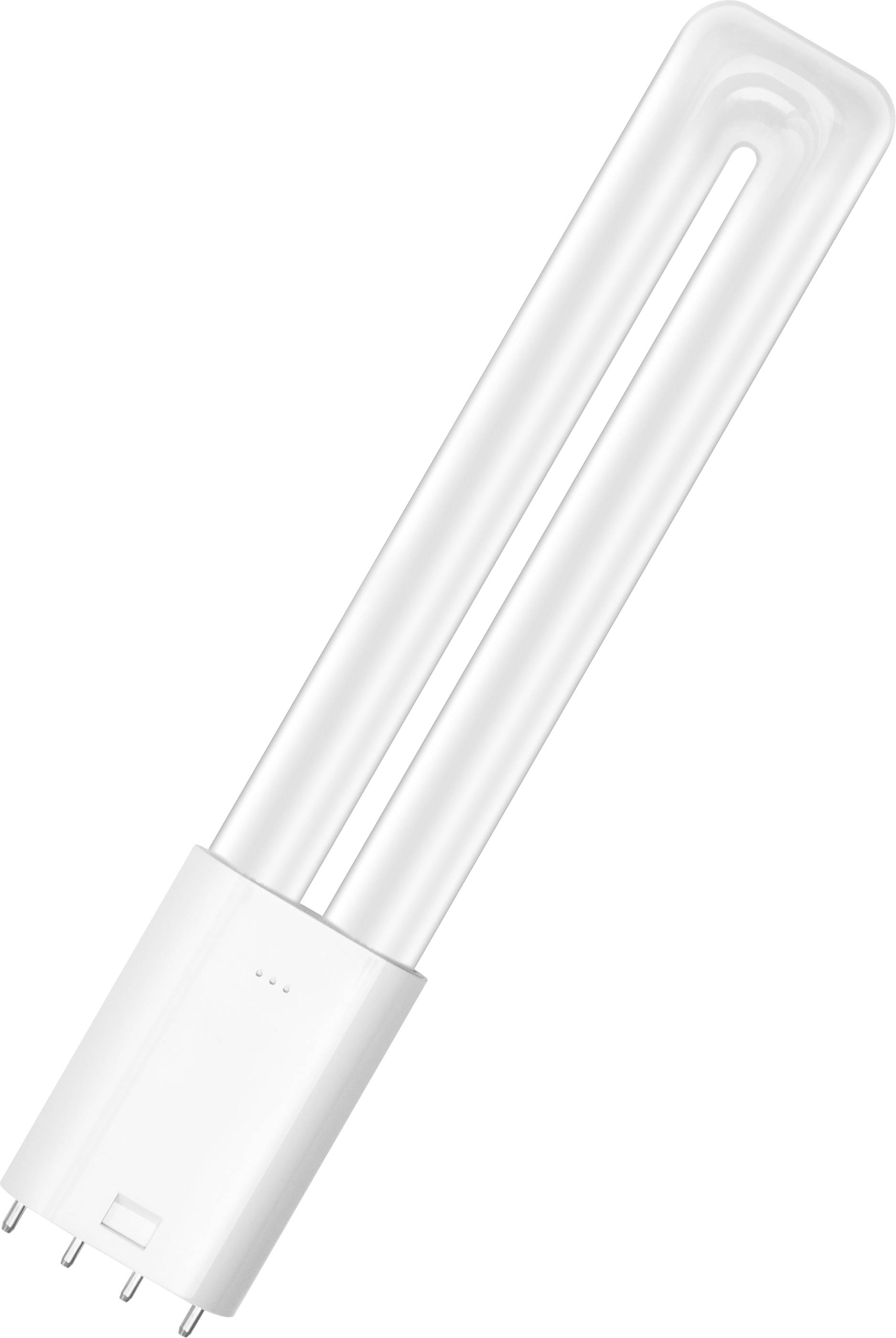 Energibesparande lysrör med U-formade rör och fyra stift vid basen, lämplig för effektiv belysning.