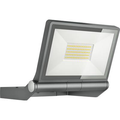 Platt LED-strålkastare i modern design, monterad på ett väggfäste. Lämplig för belysning av utomhusområden.