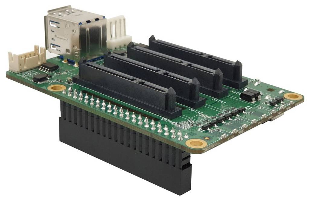 Liten grön kretskort med flera anslutningar, däribland USB- och GPIO-portar. Används för att utöka elektroniska system.