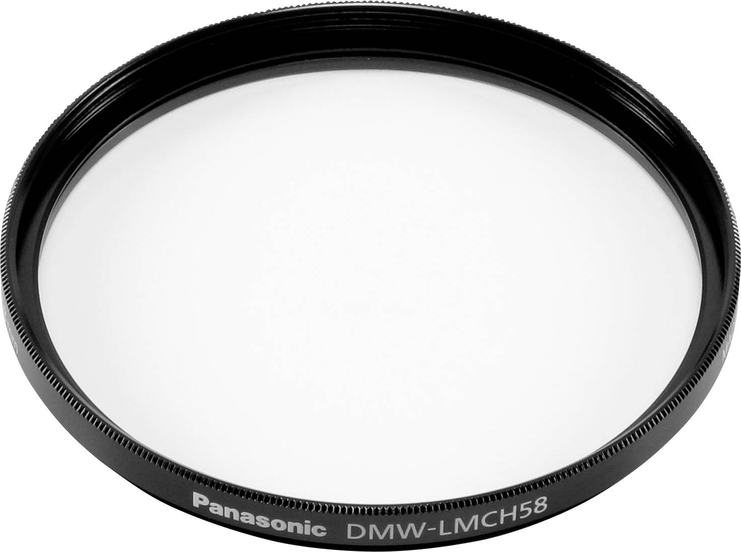 Skyddsfilterobbjektiv 'Panasonic DMW-LMCH58', runt, svart, med räfflad kant, för kameror.