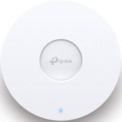 Rundad, vit WLAN-accesspunkt från TP-Link med blått LED-ljus under enheten.