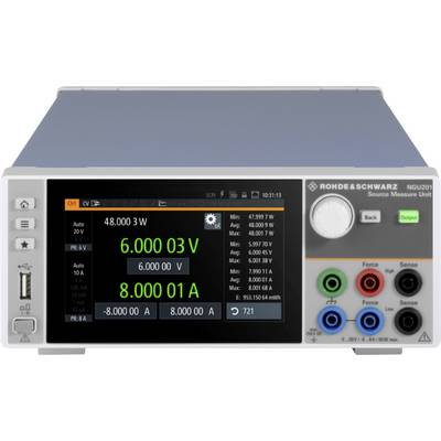 Elektroniskt mätinstrument med display visar '6.000 03V' och '8.000 01A'. Knappar i olika färger för styrning.