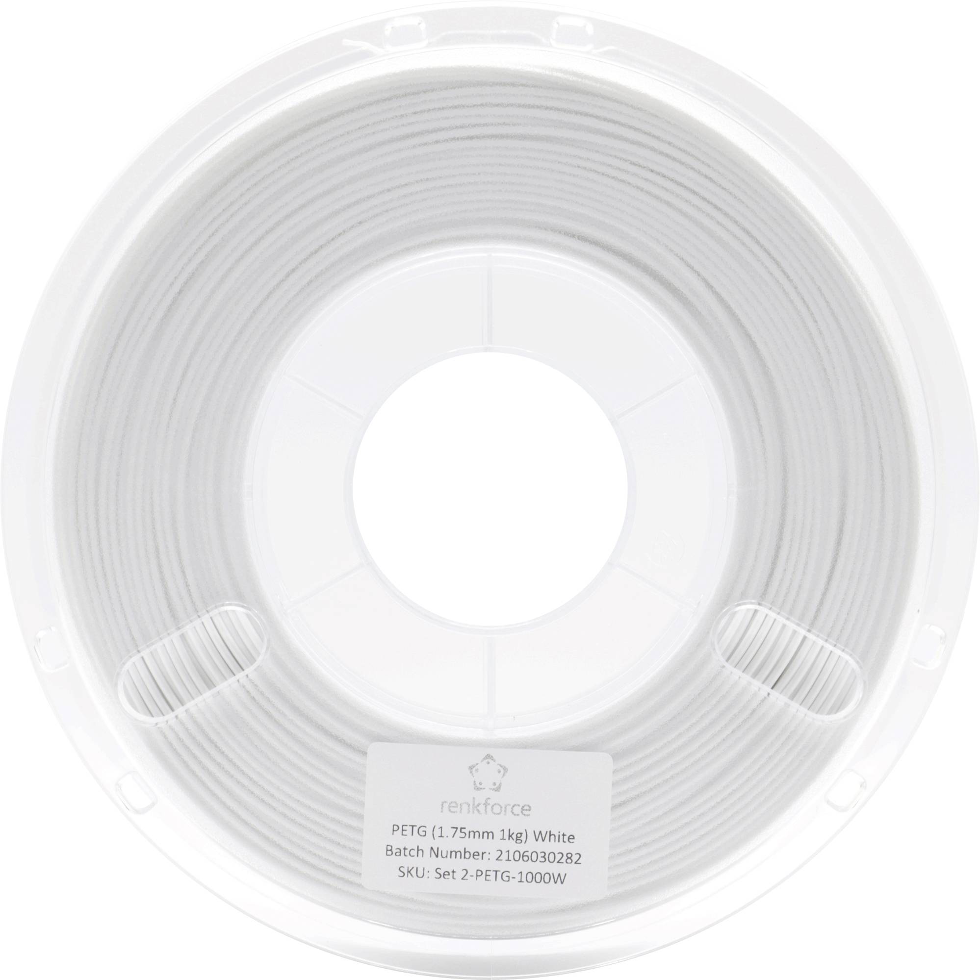 Vit PETG-filamentrulle för 3D-skrivare, 1 kg, 1,75 mm diameter.