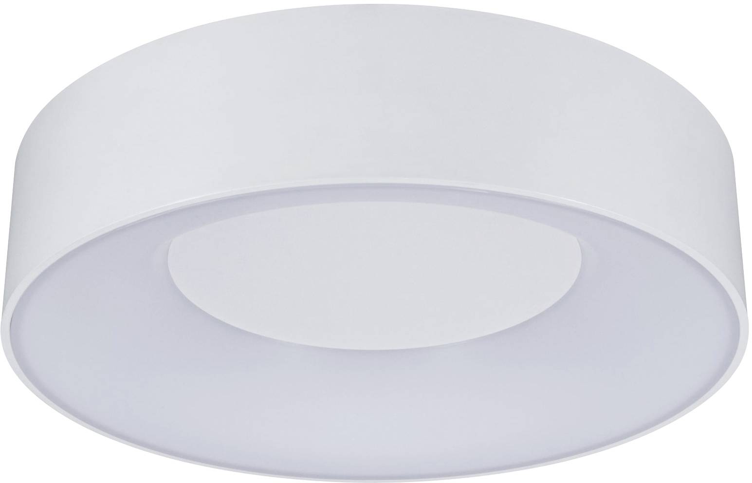 Rundad, vit taklampa med enkelt design. Perfekt för moderna interiörer.