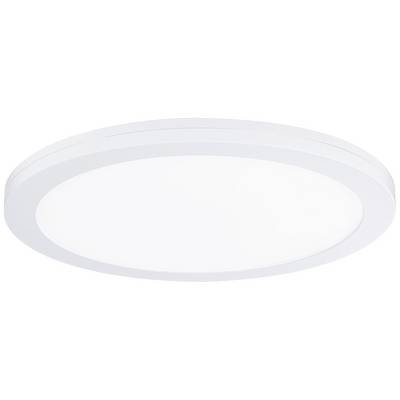 Rund, vit LED-taklampa med platt design. Lämplig för moderna interiörer.