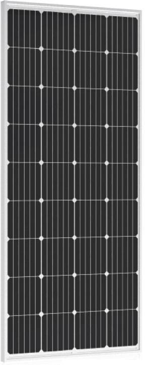 En solpanel med rektangulära, svarta celler och vita linjer på ytan. Den är avsedd för energiproduktion.