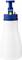 En vit sprayflaska med blå spraymunstycke och gul knapp, lämplig för trädgårds- eller rengöringsändamål.