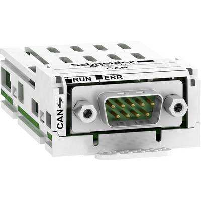 Industrikomponenter med CAN-anslutning från Schneider Electric, igenkännbara genom märkningen 'RUN ERR', använda för automatiseringssystem.