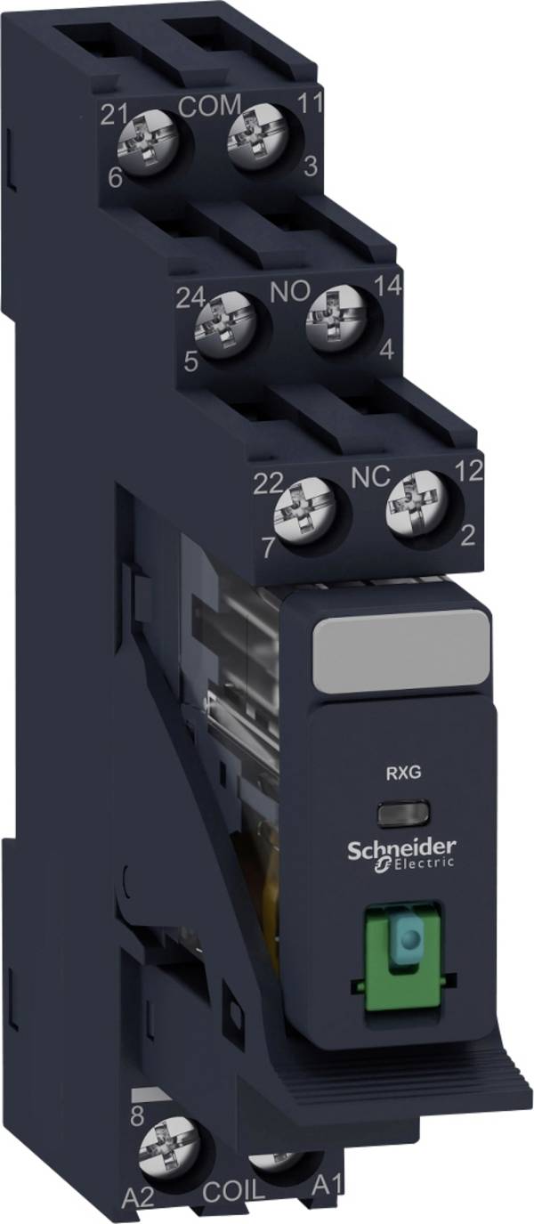 Schneider Electric RXG21BDPV Interfacerelä Nominell spänning: 24 V/DC Växelström (max): 5 A 2 switch Piece 30 st