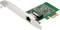 Ett grönt PCIe-nätverkskort med en Ethernet-anslutning och flera elektroniska komponenter på kretskortet.