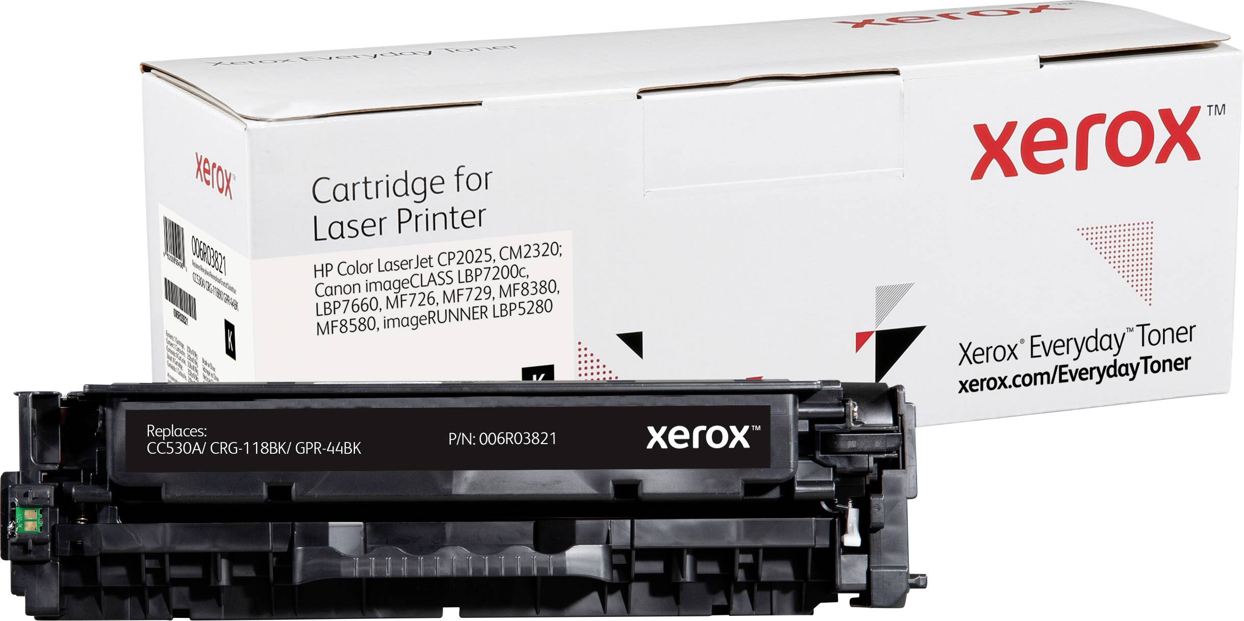 Xerox laserskrivartoner med förpackning. Kompatibel med olika HP-skrivarmodeller. Svart, modellnummer 006R03821.