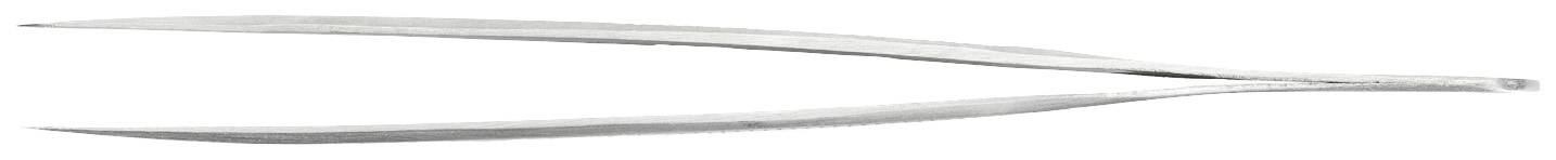 En silvermetallpincett, lätt öppen, framför en vit bakgrund.