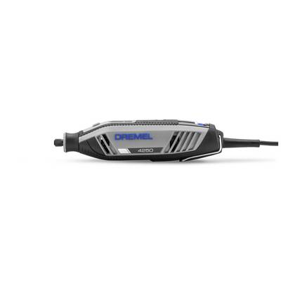 En Dremel-verktygsmodell 4250, liggande på sidan. Enheten är grå med svarta detaljer och har en sladd. Perfekt för precisionshantverk.