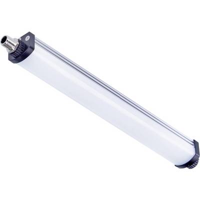 En lång, cylindrisk LED-armatur med metalliska ändkåpor och en anslutning. Den är avbildad i en lätt vinkel.