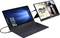 Laptop är ansluten till en bärbar ASUS-skärm. Windows startmeny syns på laptopskärmen.