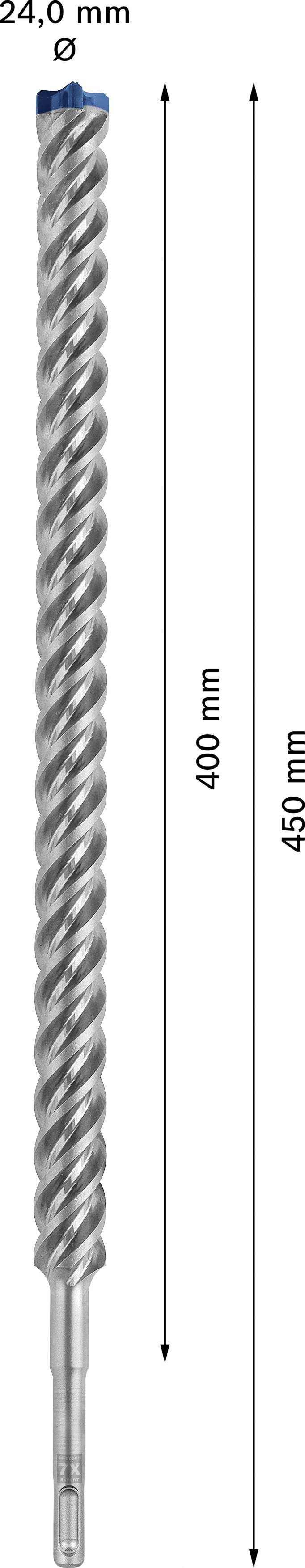 Borr med 24 mm diameter, längd 450 mm, användbar längd 400 mm.