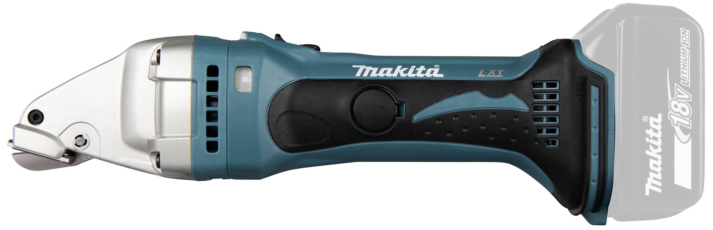 Makita sladdlös borrmaskin i sidvy; i blå-svart hölje med ergonomiskt handtag.