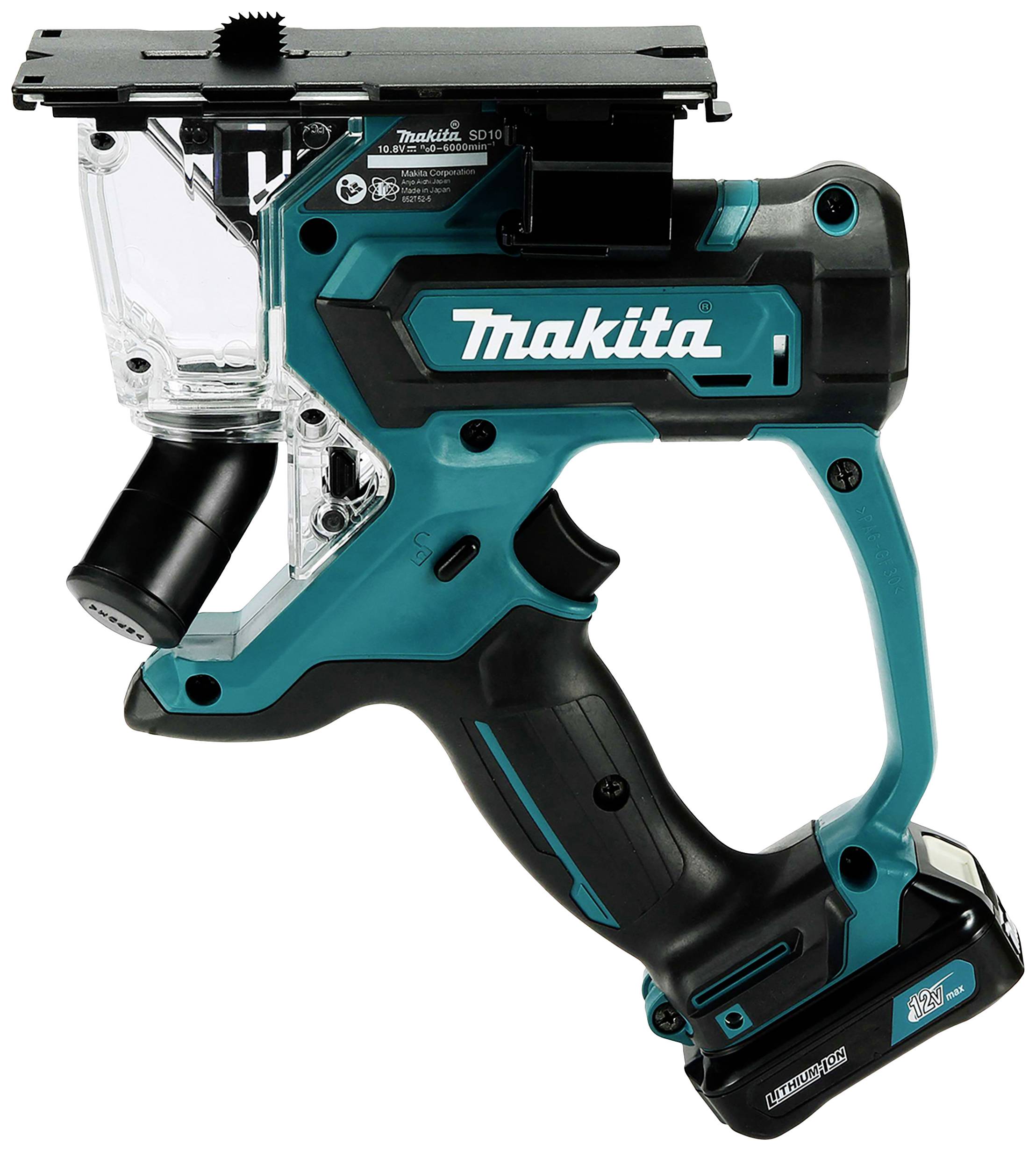 En blå-svart Makita-batteridrivet verktyg för uppgifter som borrning eller skruvning, med ergonomiskt handtag och kompakt design.