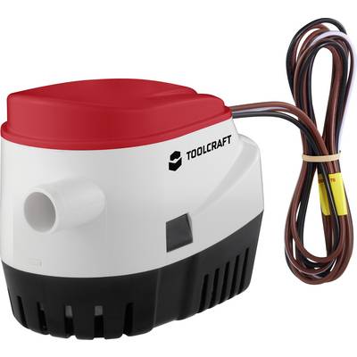 En vit-röd elektrisk vattenpump från Toolcraft med en brun nätsladdning.