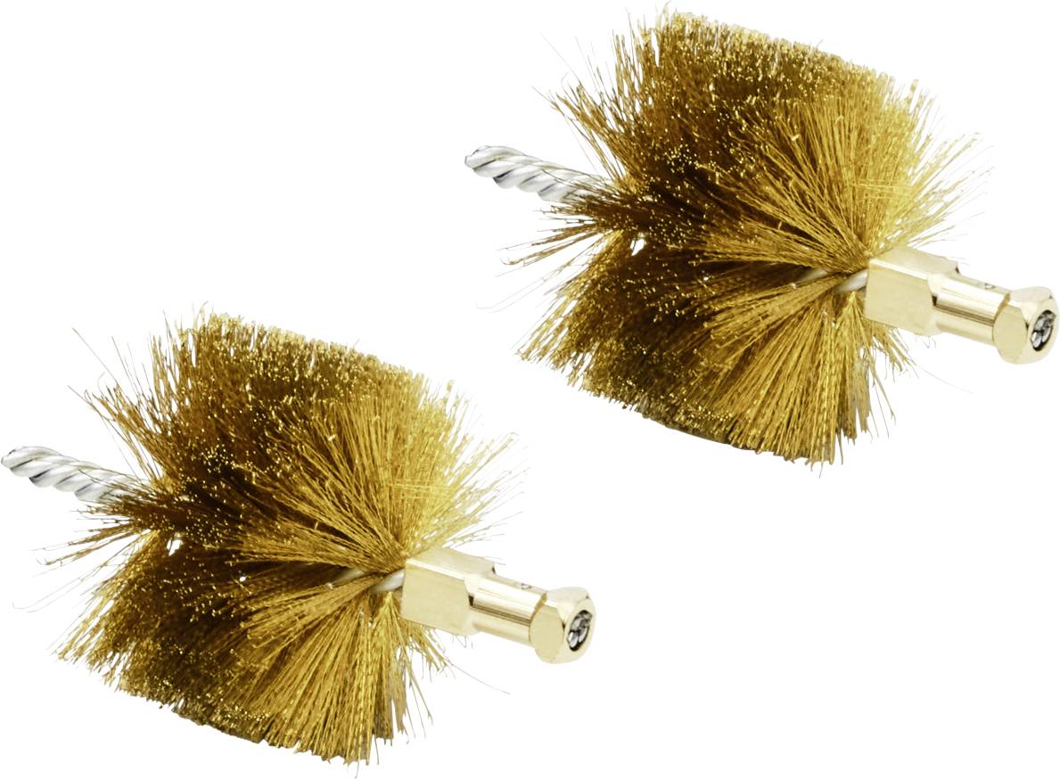Två gulgråbruna rörborstar med metallhandtag och täta borst, som kan användas för rengöringsändamål.