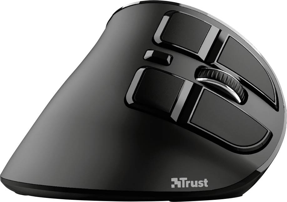 Svart, ergonomisk datormus med flera knappar och scrollhjul, lämplig för bekväm användning och effektivitetsökning.