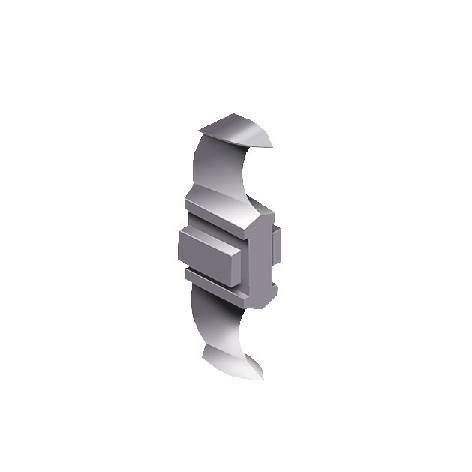 Grått, abstrakt 3D-objekt med svängda former och rektangulära element.