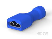 Blå elektrisk kontakt med isolerat plastfodral. Lämplig för skydd och anslutning av elektriska ledningar.