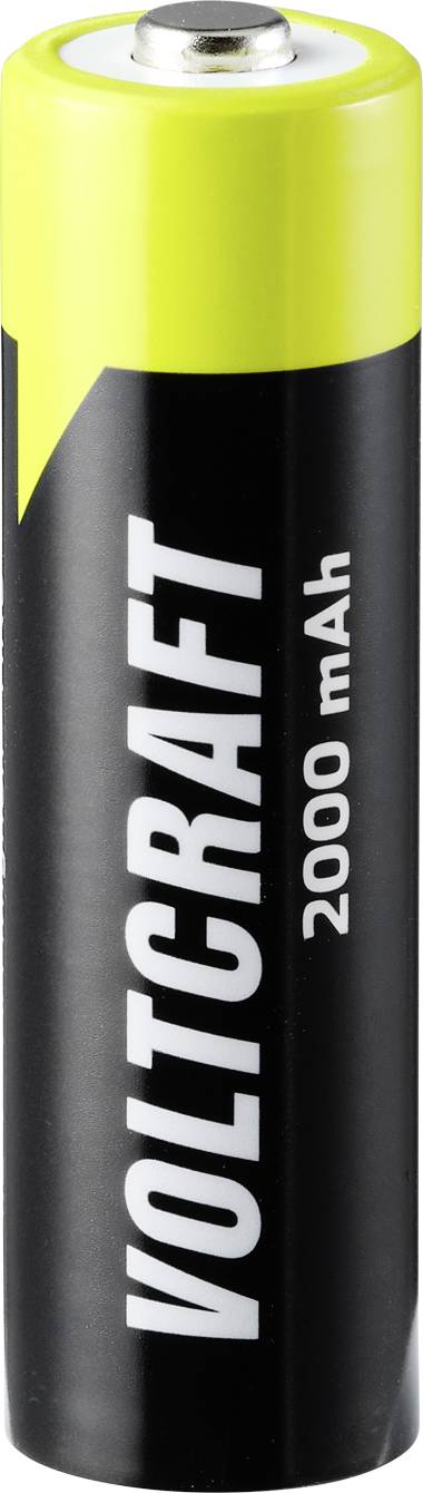 Svart och gul batteri märkt 'VOLTCRAFT 2000 mAh'.
