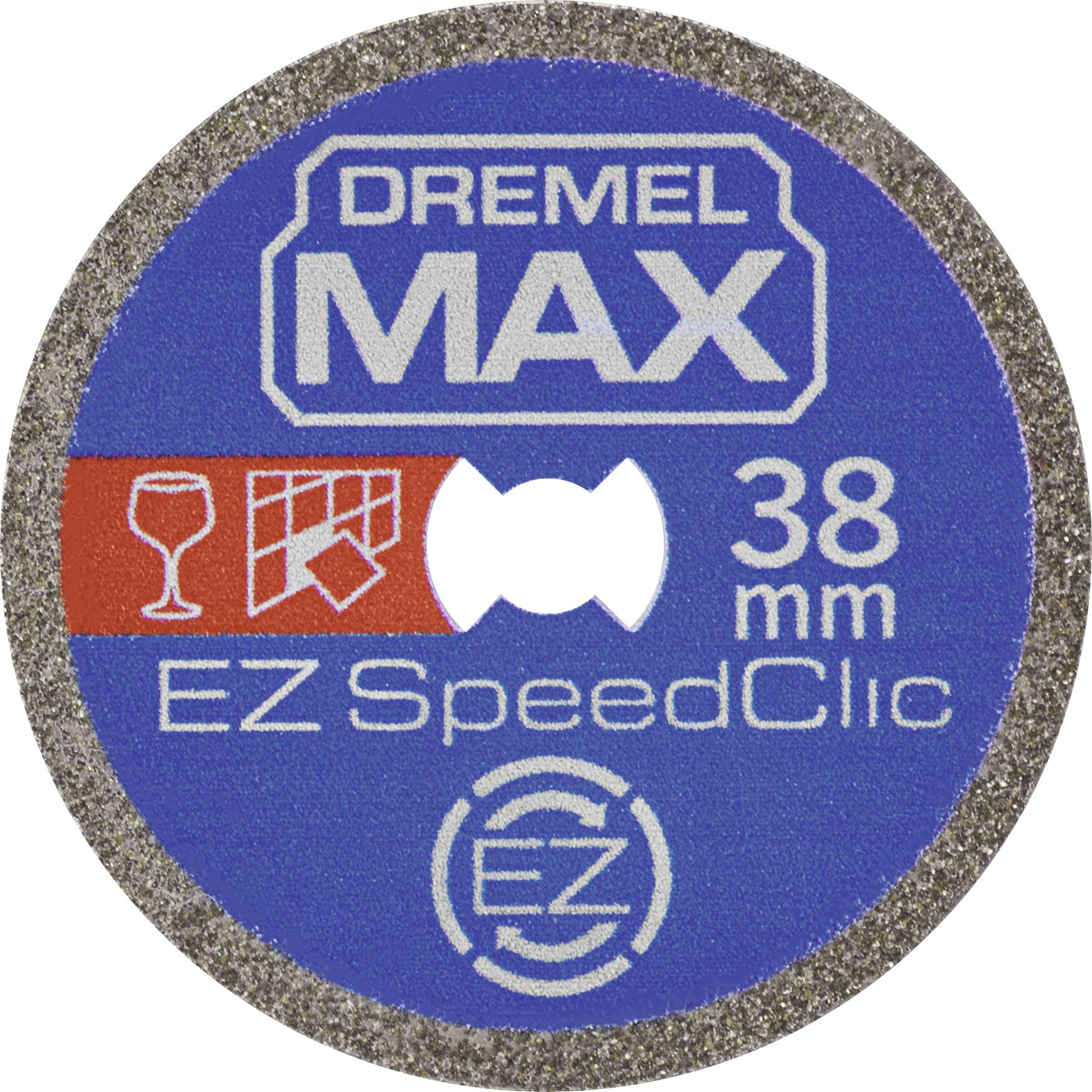 Dremel MAX EZ SpeedClic, 38 mm kapskiva visad. Lämplig för glas och kakel, med EZ-logotyp.