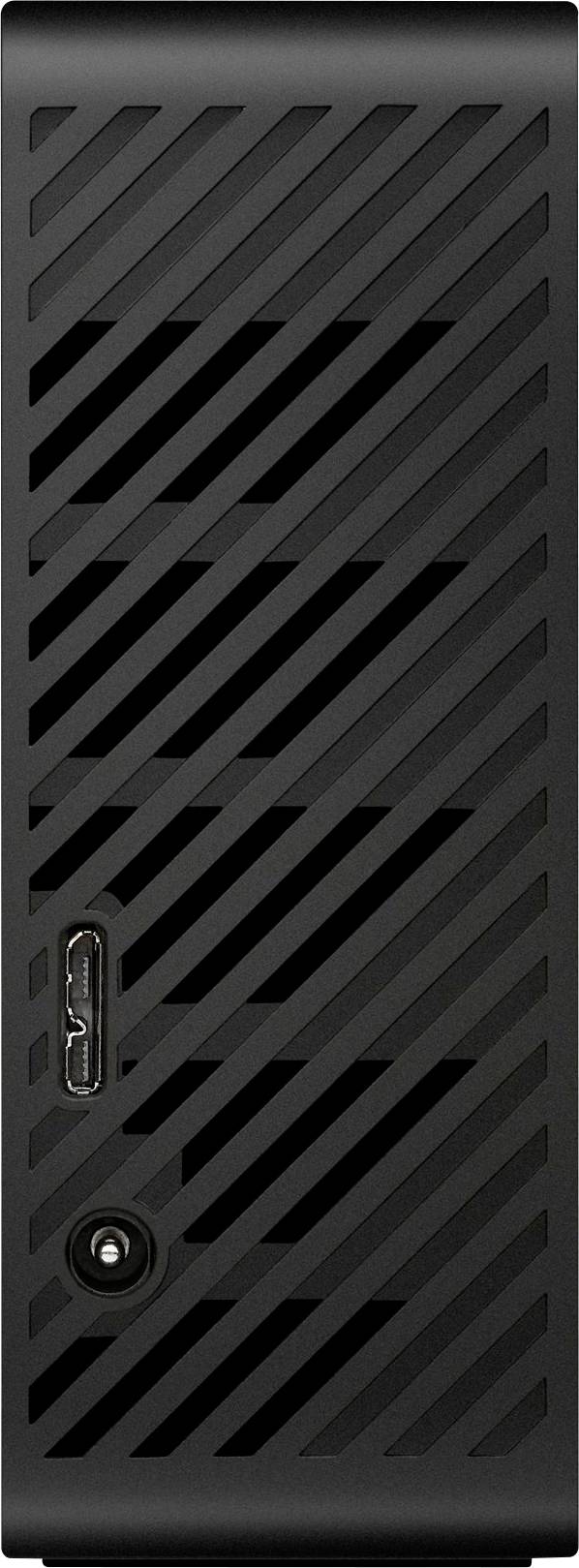Svart datorhölje med diagonalt ventilationsmönster, HDMI-port och strömknapp.