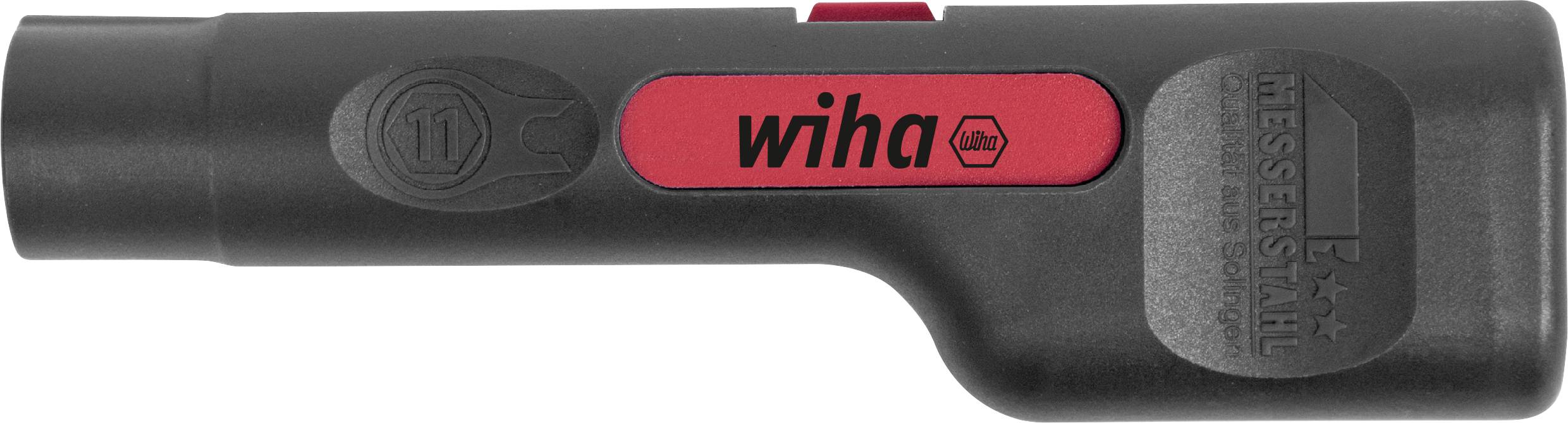 'Wiha' elektrisk verktygshandtag i svart och rött, ergonomiskt utformat, med varumärkeslogotyp och manöverreglage på sidan.