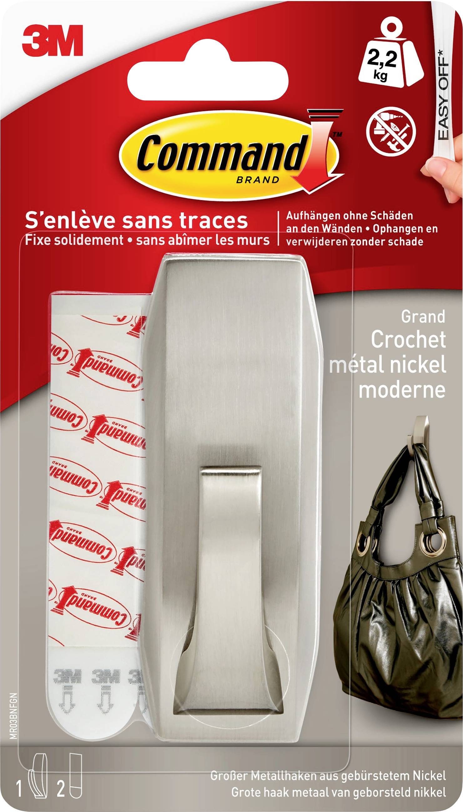 3M Command™ Large metallkrok "modern Reflection" Nickel (borstad)