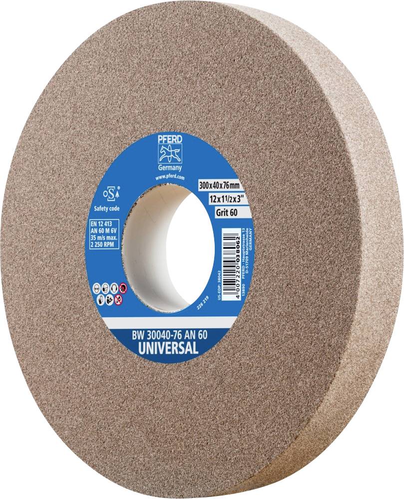 PFERD slipskiva, 300x40x76 mm, kornstorlek 60, utmärker sig genom hållbarhet och mångsidighet för universell användning.