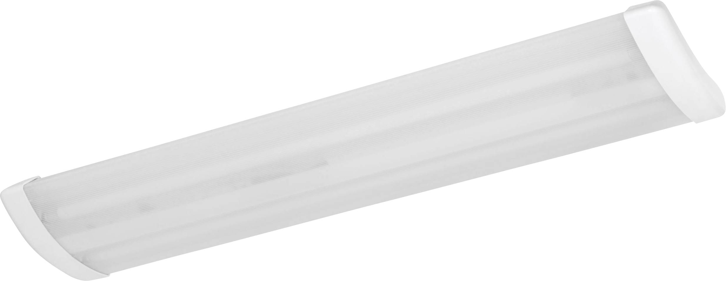 Ett avlångt, vitt LED-ljusraster med avrundade ändar, lämpligt för takmontering för jämn rumsbelysning.