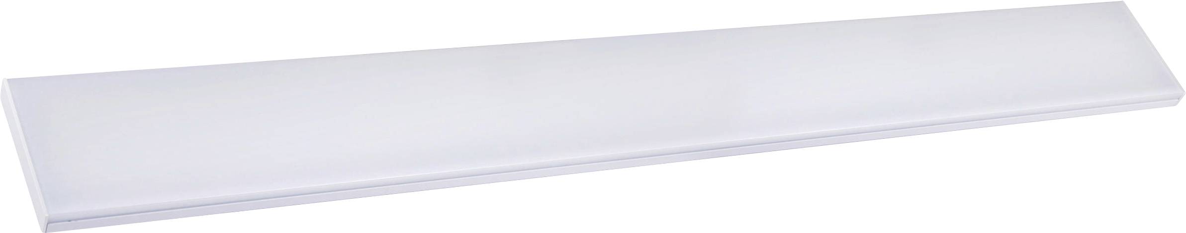 Avlång, vit LED-taklampa med rektangulär form; stilren design, lämplig för moderna interiörer.
