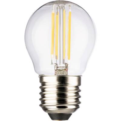 En enstaka LED-glödlampa med klart glas och synliga filament, nedtill utrustad med en silvermetallic skruvbas.