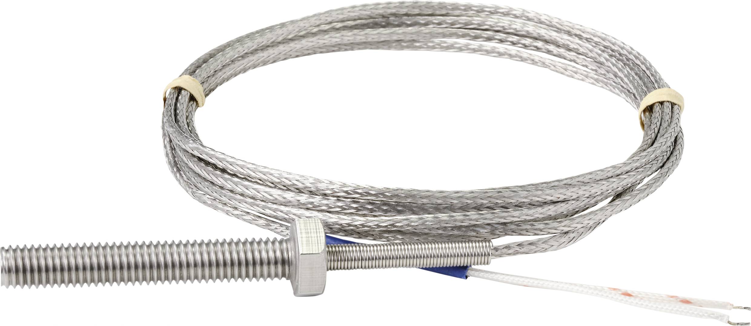 Ett upprullat wire med ett lås som visar en gängad skruv i änden.