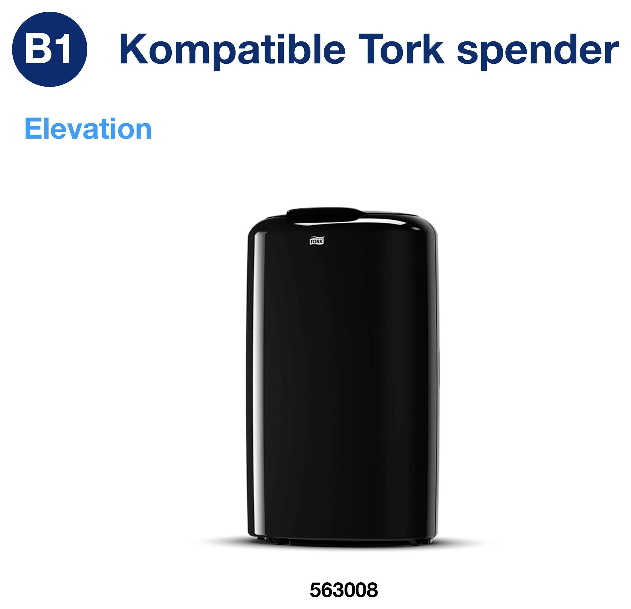 Svart kompatibel Tork-dispenser B1 i frontvy, modell 563008.