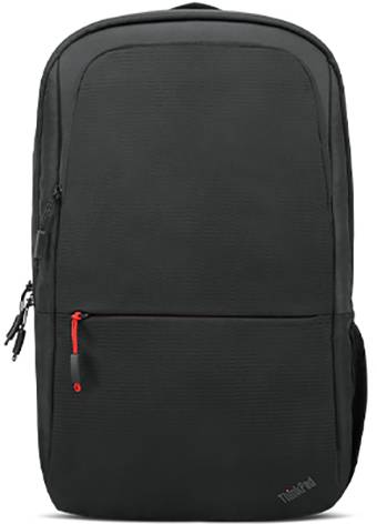 En svart laptopryggsäck med flera dragkedjefack och en minimalistisk design.