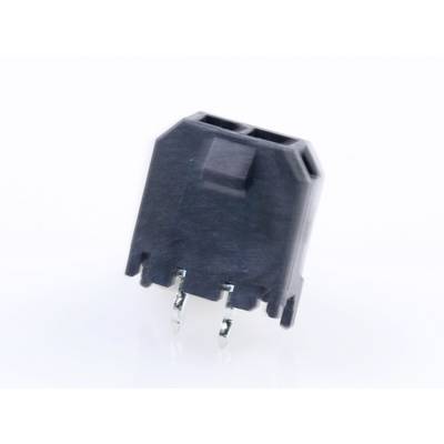 En svart mekanisk tangentbordsbrytare i närbild. Switches har två metallkontakter och är något lutad.