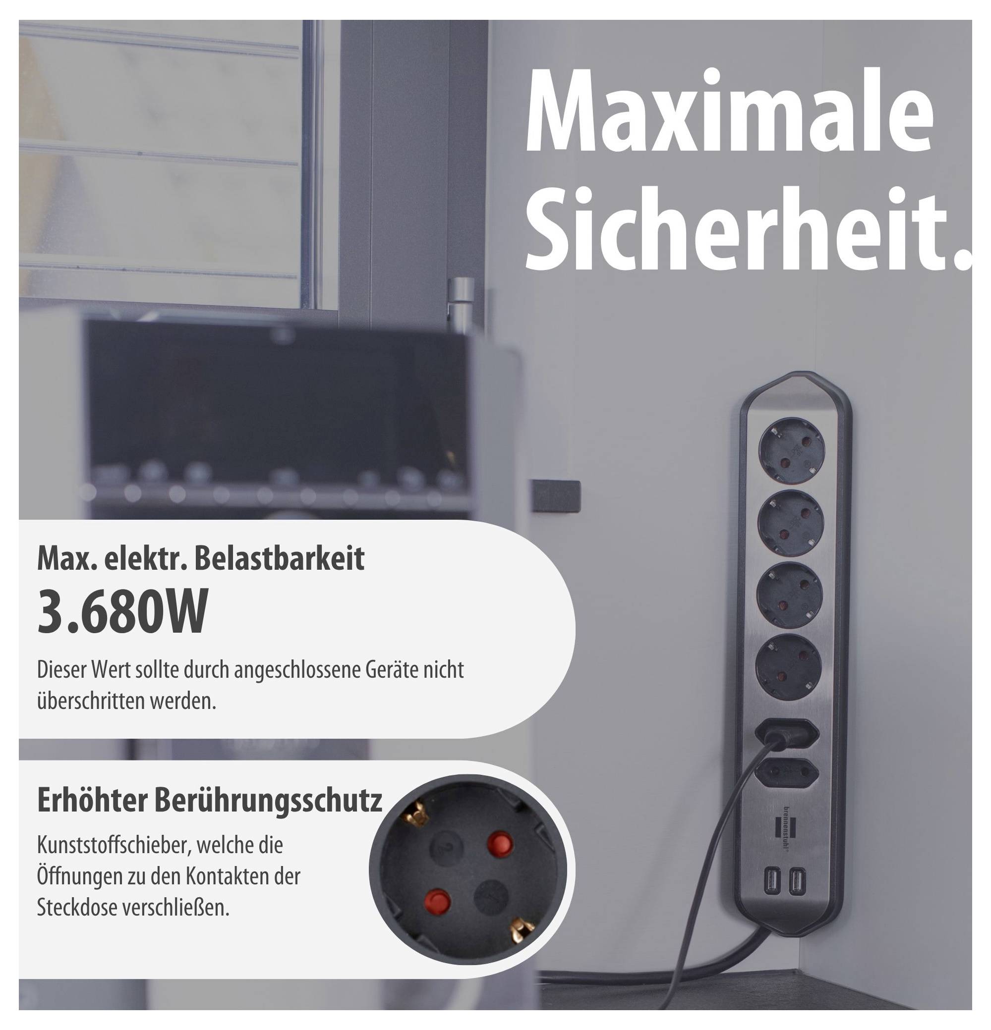 Brennenstuhl 1153590610 Bordskontaktdosa Silver, Svart Skyddskontakt 1 st-5