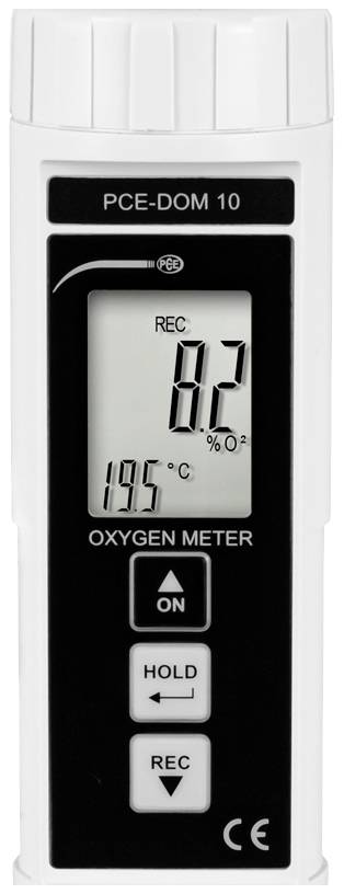 Bärbar syremätare PCE-DOM 10 med digital display, visar syrekoncentration i procent, temperaturvisning därunder.