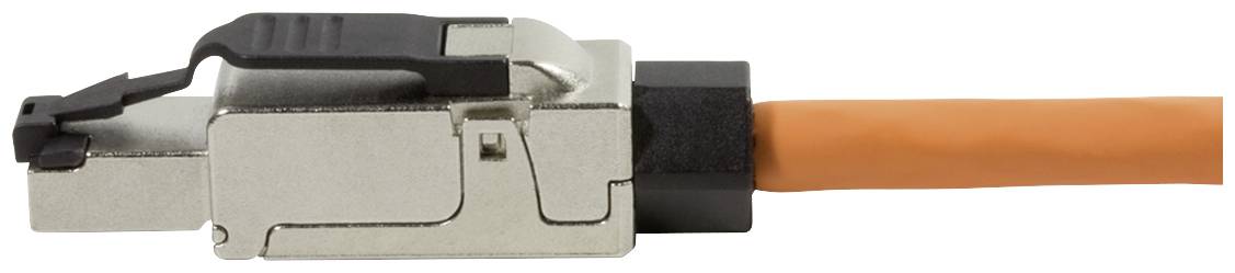 RJ45-kontakt med skärmad kabel i orange färg