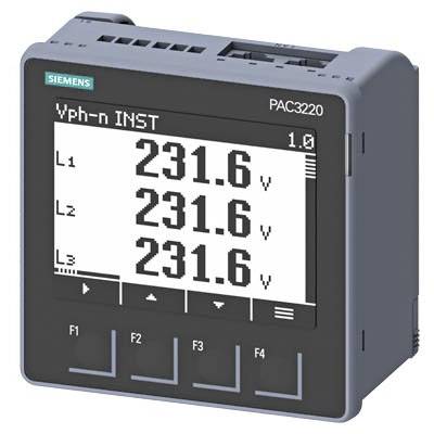 En Siemens PAC3220 mätinstrument visar spänningar för L1, L2 och L3, vardera 231,6 V.