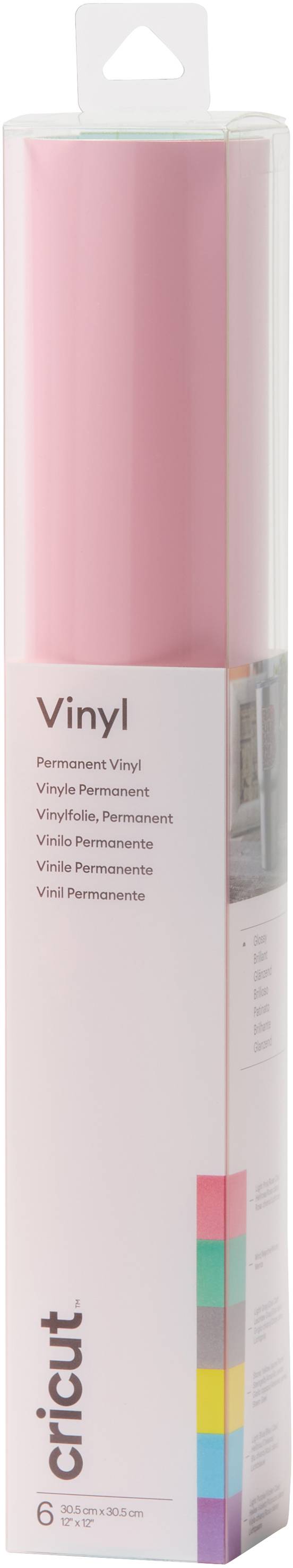 En förpackning Vinylfolie från Cricut, rosa färg, lämplig för skärplotter. Innehåller sex ark i olika färger.