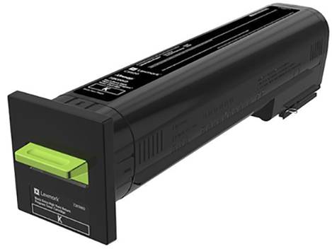 Svart tonerpatron med grönt handtag, sannolikt avsedd för laserskrivare. Produktinformation anges i vitt på patronen.