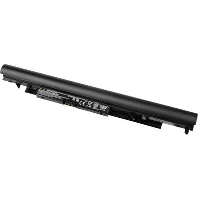 En svart, avlång laptopbatteri med teknisk information och certifieringssymboler på sidan.