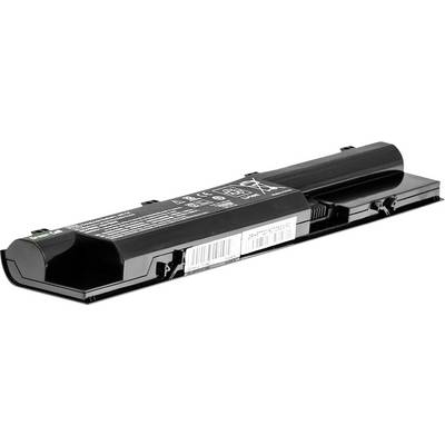 Svart laptopbatteri med flera varnings- och återvinningssymboler samt en streckkod i mitten.