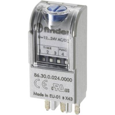 Elektromagnetiskt relä med blå, rund inställning överst, fyra anslutningar nedtill och produktmärkning på framsidan.